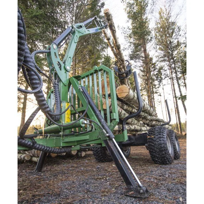 Kellfri grön skogsvagn med 3.6m kran